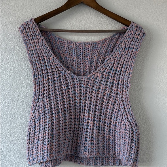 Free People‎ Chunky Knit Cotton blend Crop Purple Hoopla Sweater Vest XS - Picture 8 of 12